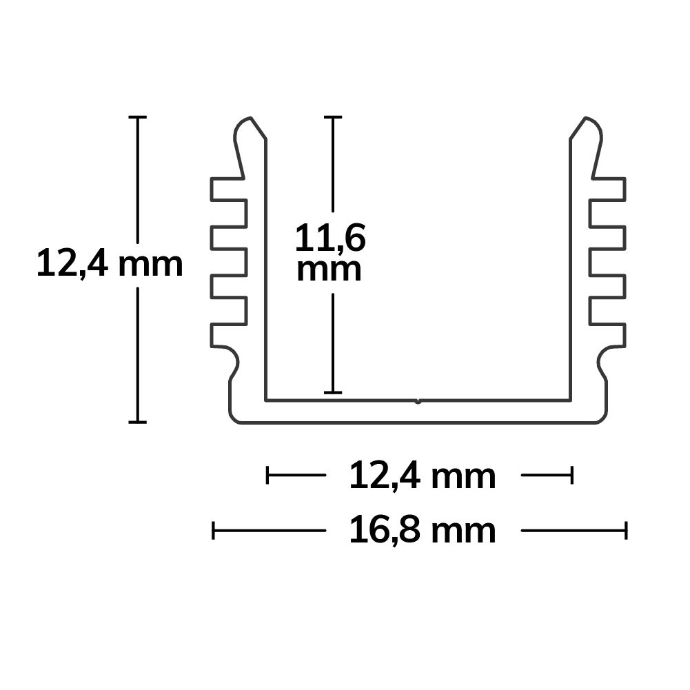 ISOLED 113173 LED Aufbauprofil SURF12 BORDERLESS Aluminium pulverbeschichtet weiß RAL 9010, 200cm – Maßskizze