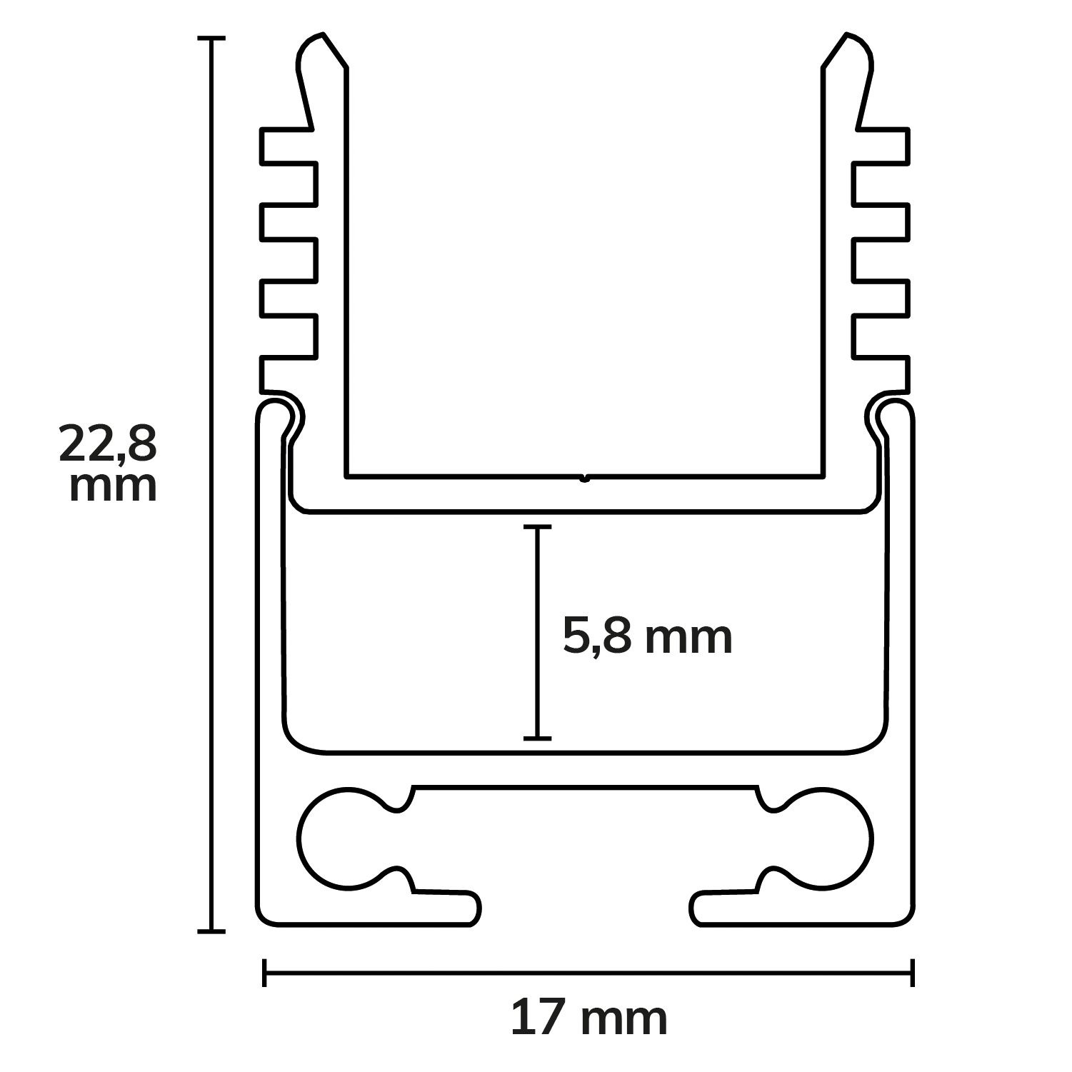ISOLED 113173 LED Aufbauprofil SURF12 BORDERLESS Aluminium pulverbeschichtet weiß RAL 9010, 200cm – Maßskizze