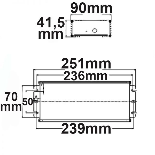 ISOLED 114223 LED PWM-Trafo 48V/DC, 0-400W, 1-10V dimmbar, IP67 – Maßskizze