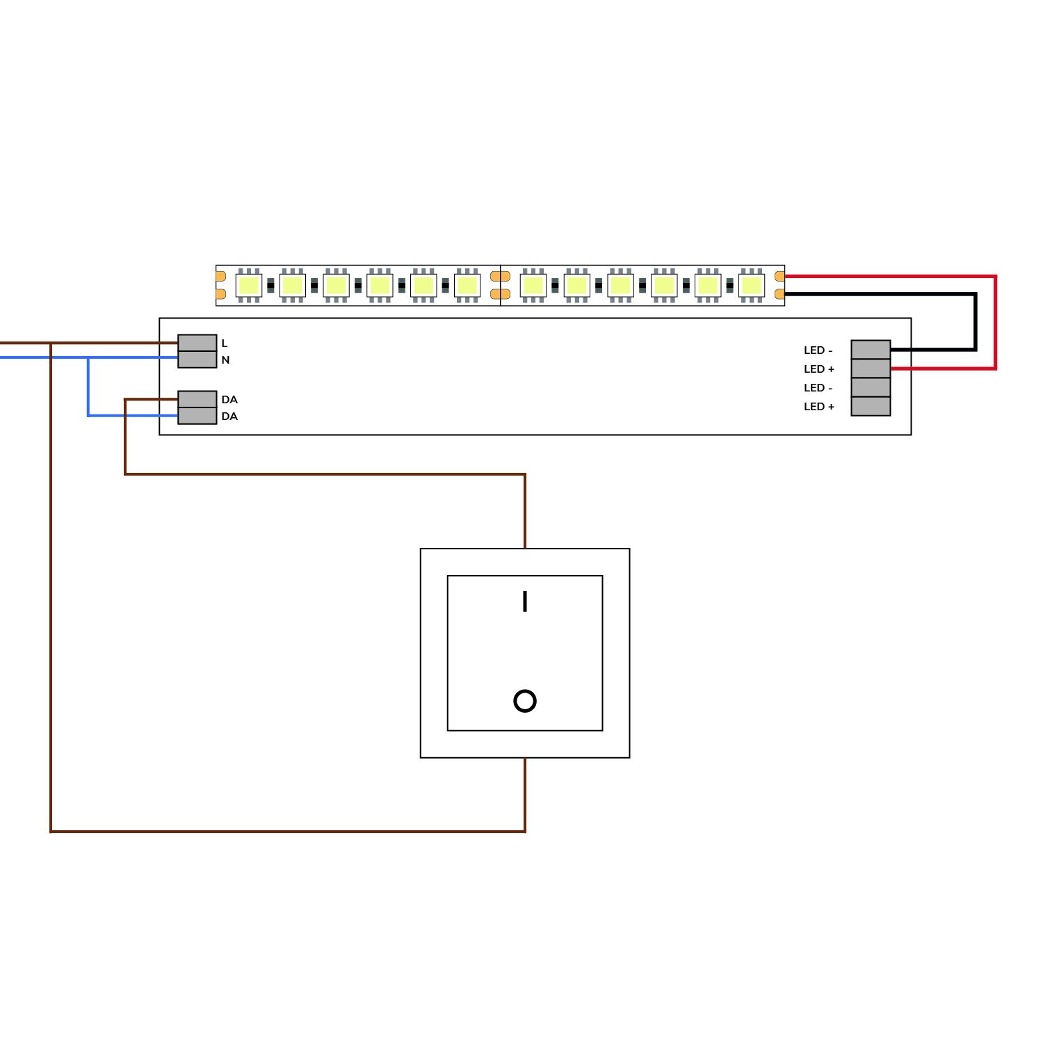 ISOLED 113518 LED PWM-Trafo 24V/DC, 0-200W, IP20, 1-10V/Push/DALI dimmbar – Maßskizze
