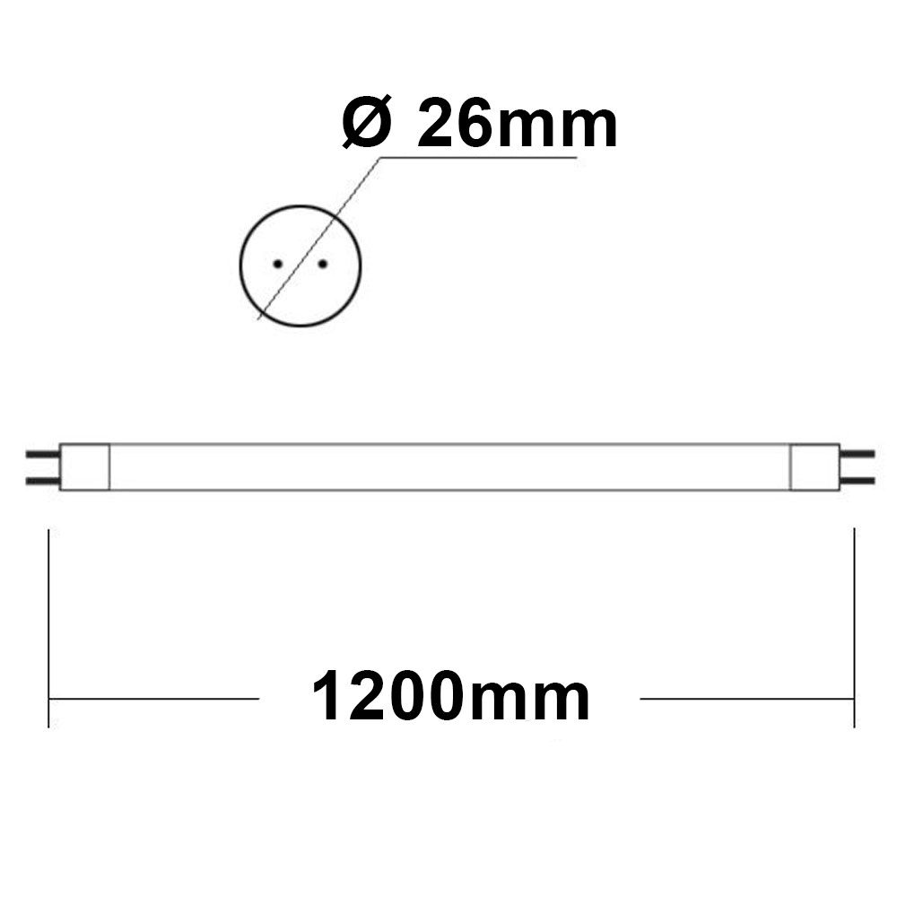 ISOLED 113314 T8 LED Röhre Nano+, 120cm, 18W, kaltweiß – Maßskizze