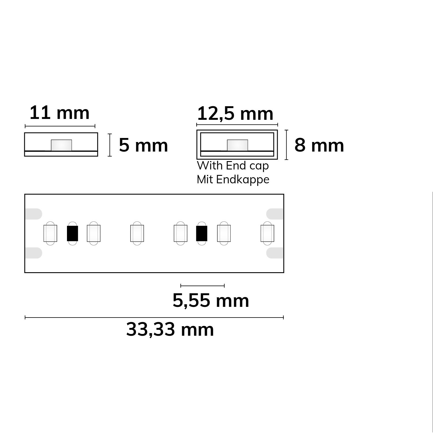 Isoled 113152 LED Streifen, 24V DC, 6W, IP54, 4000K, 5m 180 LED/m – Maßskizze