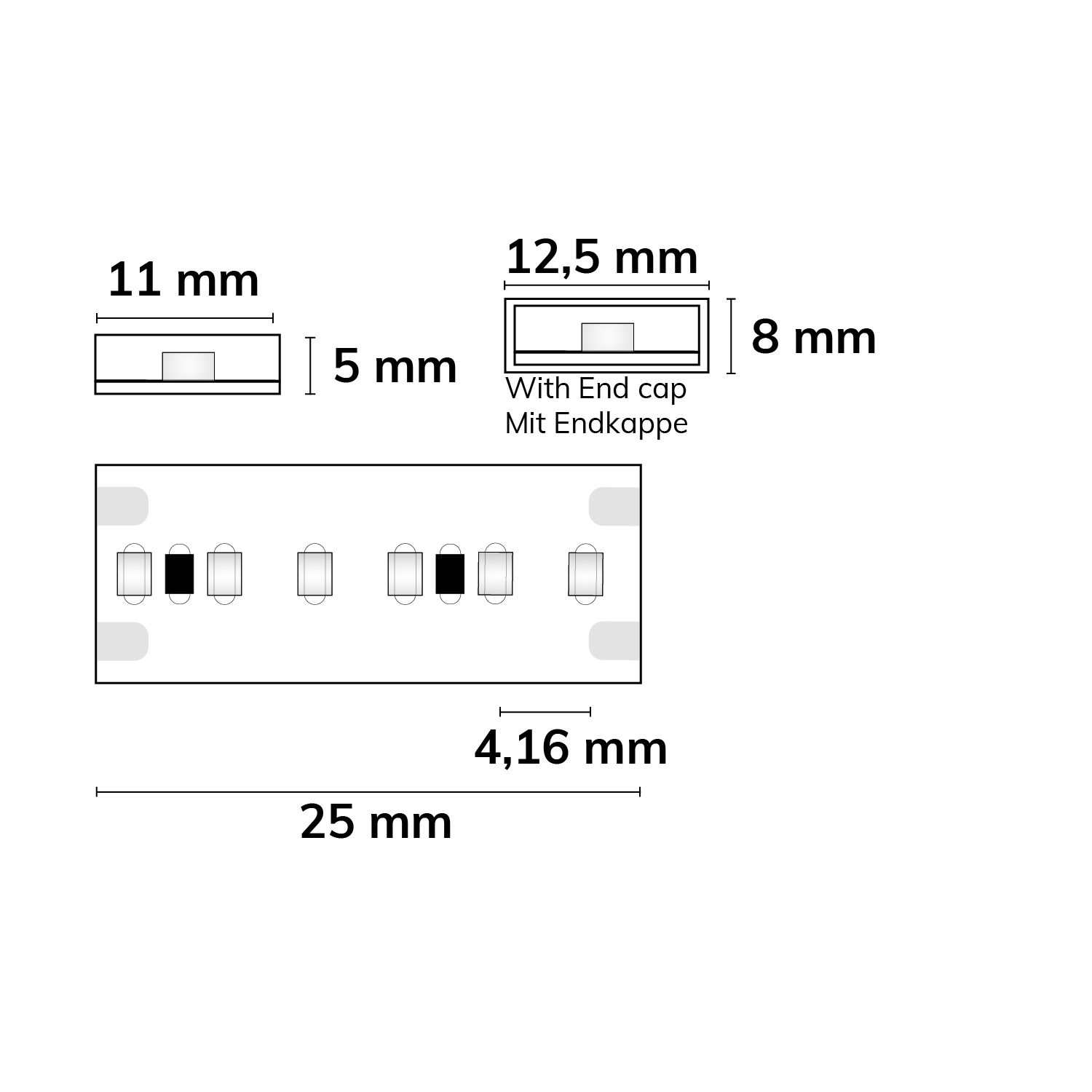 ISOLED 113155 LED Linear11 Streifen, 24V DC, 10W, IP54, 3000K, 5m, 239 LED/m – Maßskizze