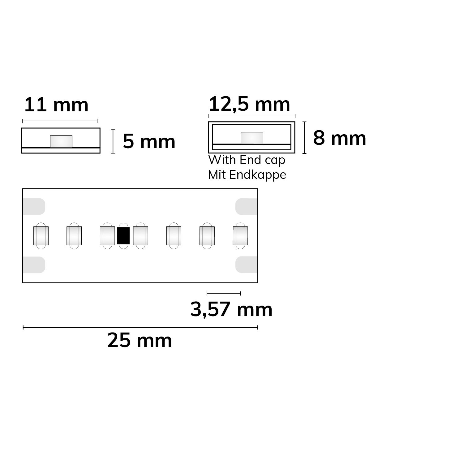 ISOLED 113161 LED Linear11 Streifen, 24V DC, 15W, IP54, 6500K, 5m, 280 LED/m – Maßskizze