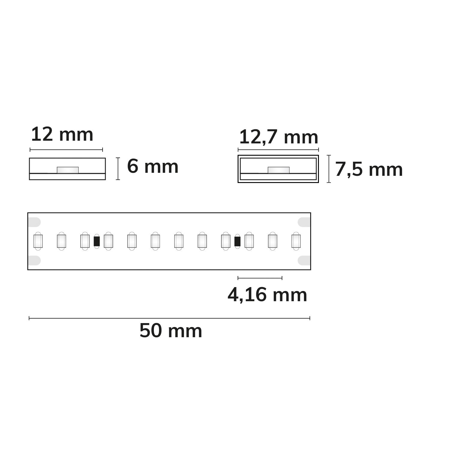 ISOLED 114236 LED AQUA 48V Streifen, 8W, IP68, 4000K, 30m 240 LED/m – Maßskizze