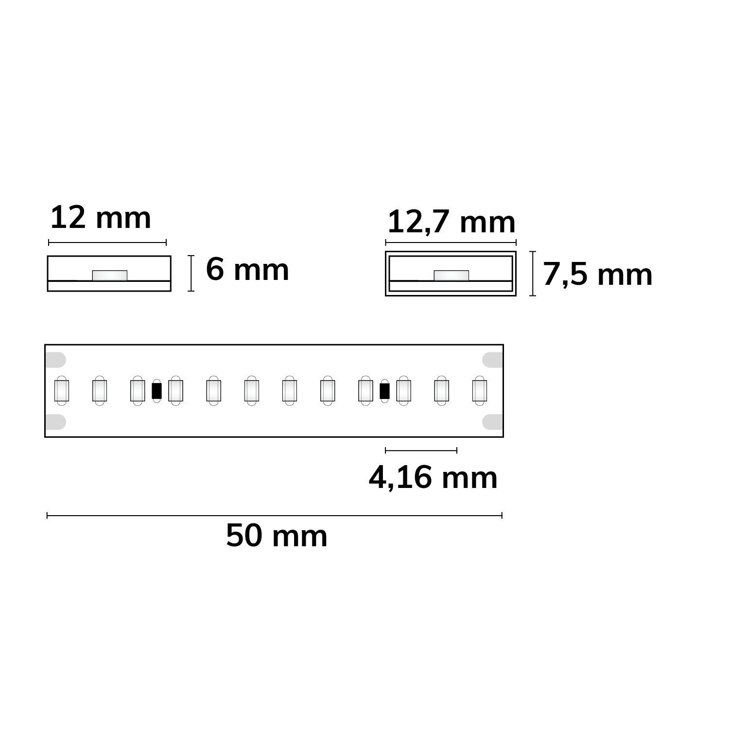 ISOLED 114238 LED AQUA 48V Streifen, 8W, IP68, rot, 30m 240 LED/m – Maßskizze