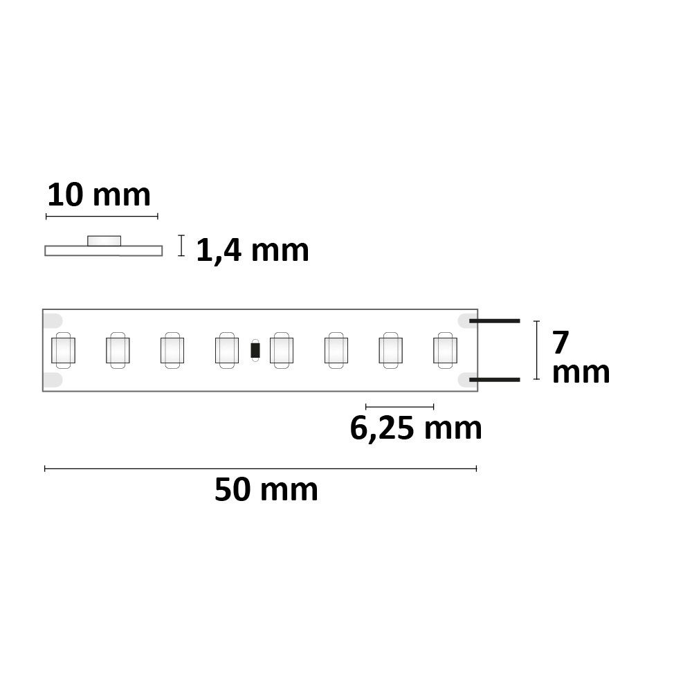 ISOLED 114250 LED Streifen High Bright, 24V DC, 17W, IP20, 3000K, , 5m 160 LED/m – Maßskizze