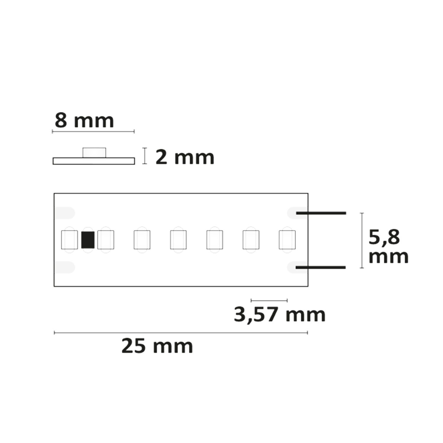 ISOLED 114719 LED Linear8 Streifen, 24V DC, 15W, IP20, 2500K, 5m, 280 LED/m – Maßskizze