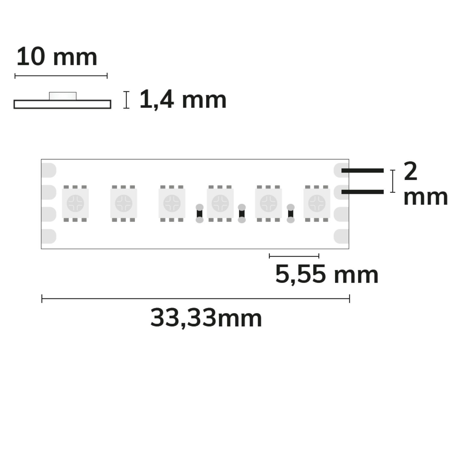 ISOLED 114988 LED RGB Linear10 Streifen, 24V DC, 12W, IP20, 5m, 180 LED/m – Maßskizze