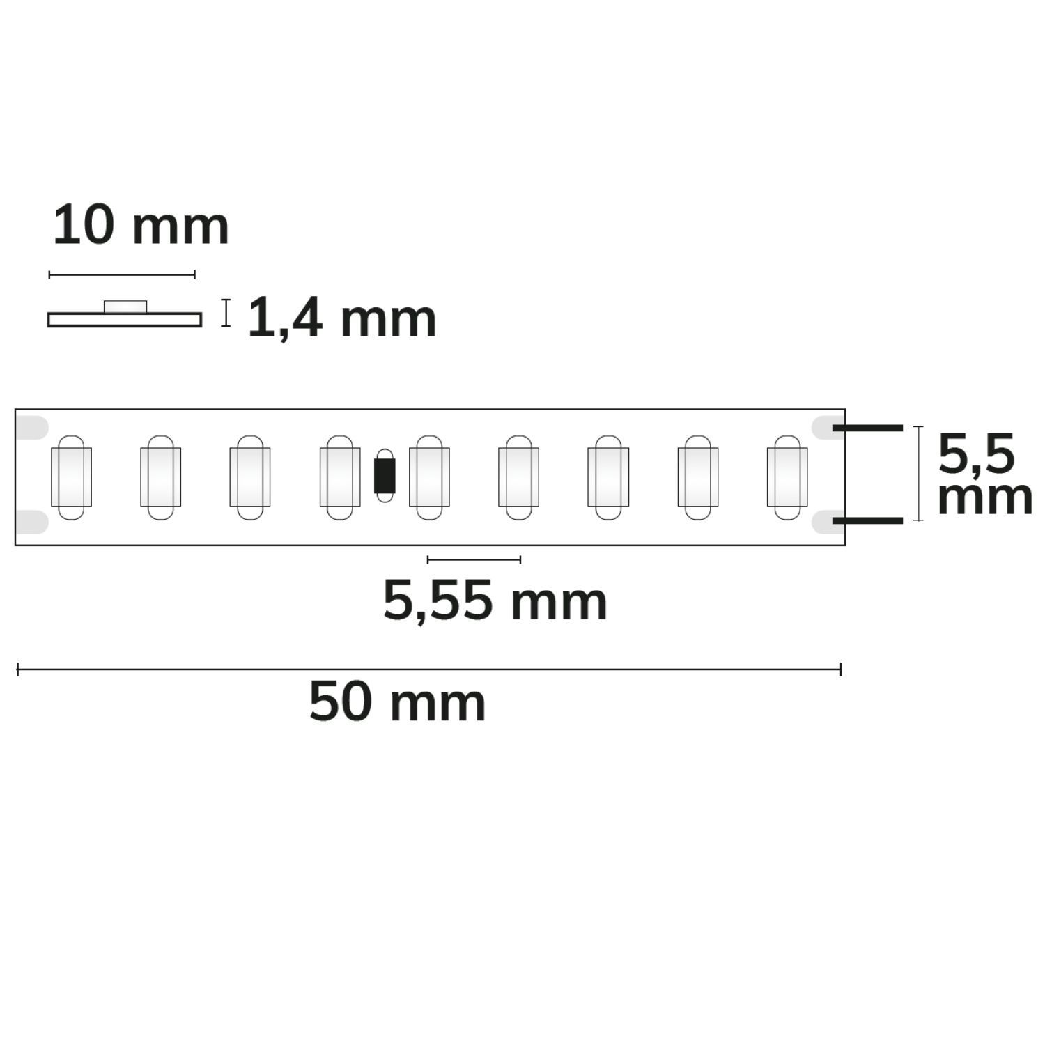 ISOLED 115257 LED Streifen , 24V DC, 6W, IP20, 3000K, 5m 180 LED/m – Maßskizze