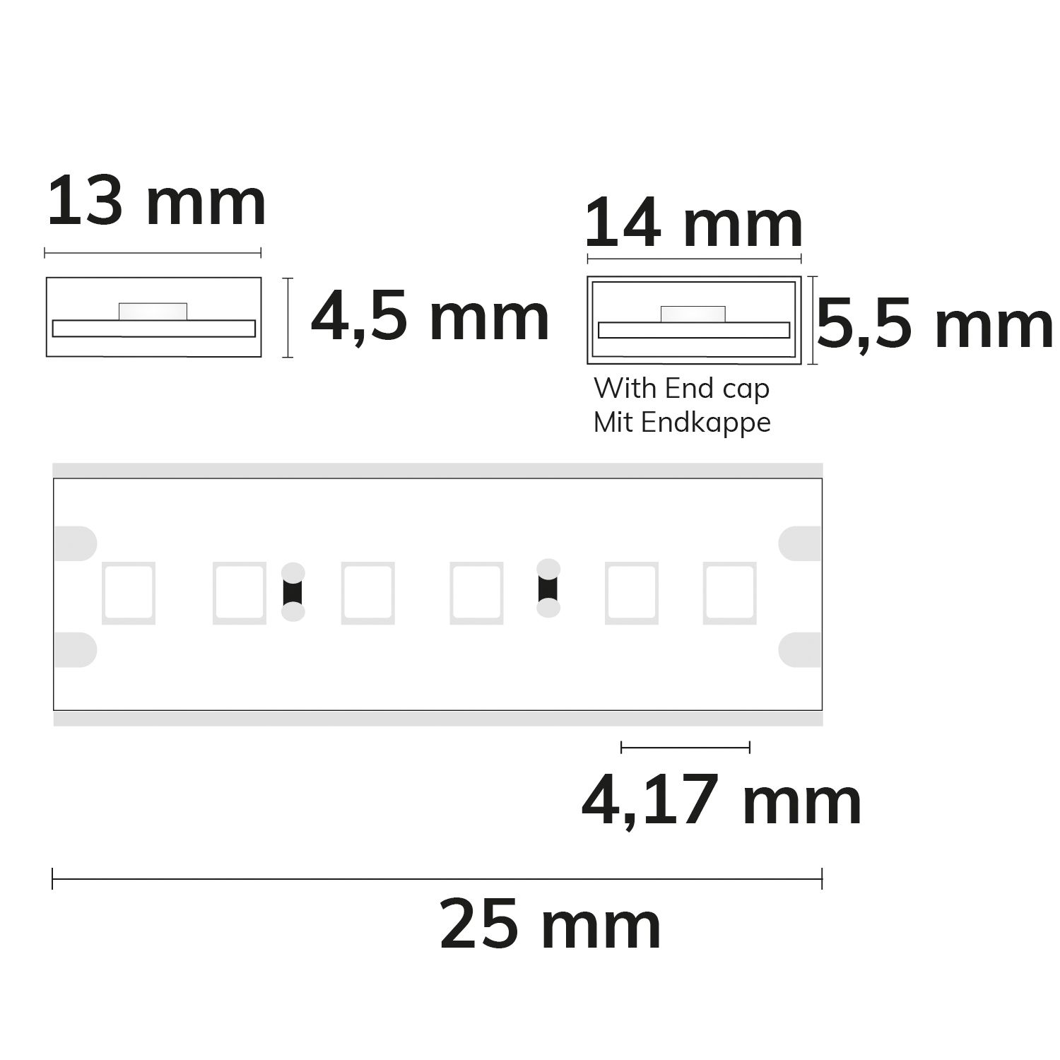 ISOLED 115508 LED Streifen, 24V DC, 10W, IP68, 3000K, 5m 240 LED/m – Maßskizze
