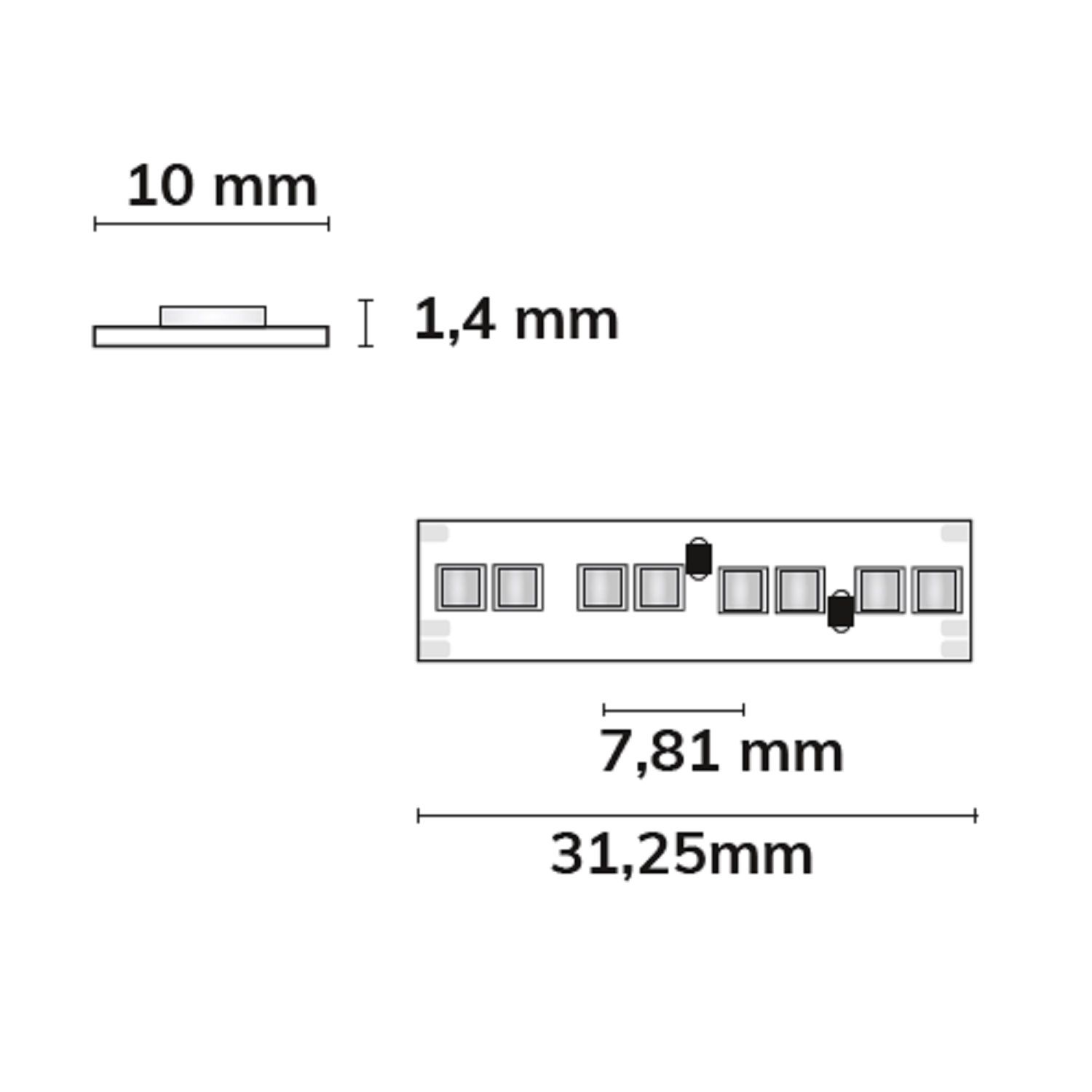 ISOLED 115626 LED Linear CCT Streifen, 24V DC, 14W, IP20, 5m, 256 LED/m – Maßskizze