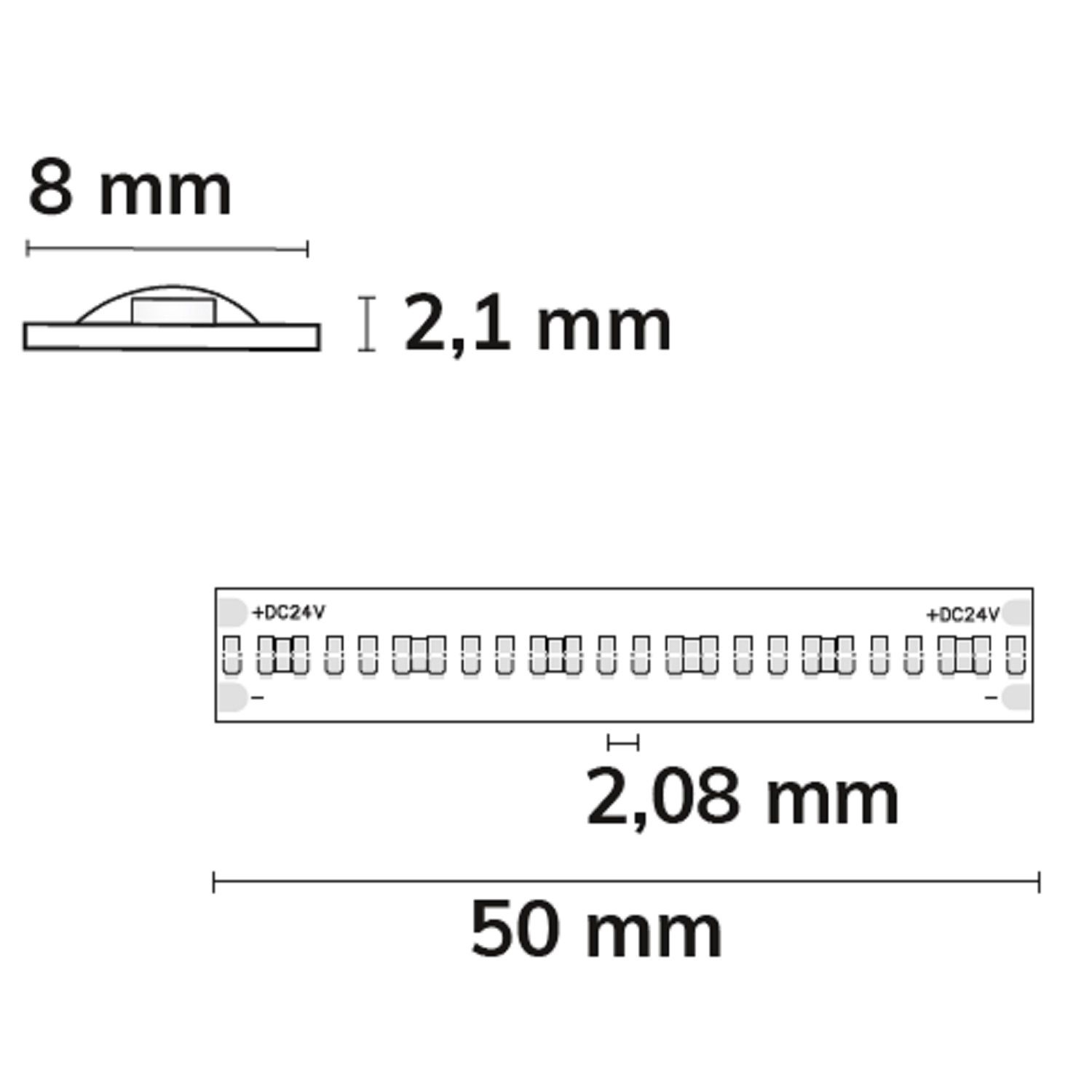 ISOLED 115776 LED COB Streifen, 24V DC, 8W, IP20, 4000K, 5m 480 LED/m – Maßskizze