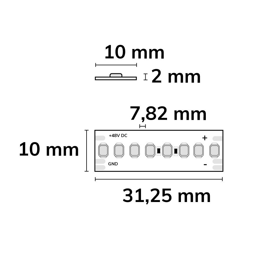 ISOLED 116144 LED Linear CCT Streifen, 48V DC, 12W, IP20, , 5m, 256 LED/m – Maßskizze