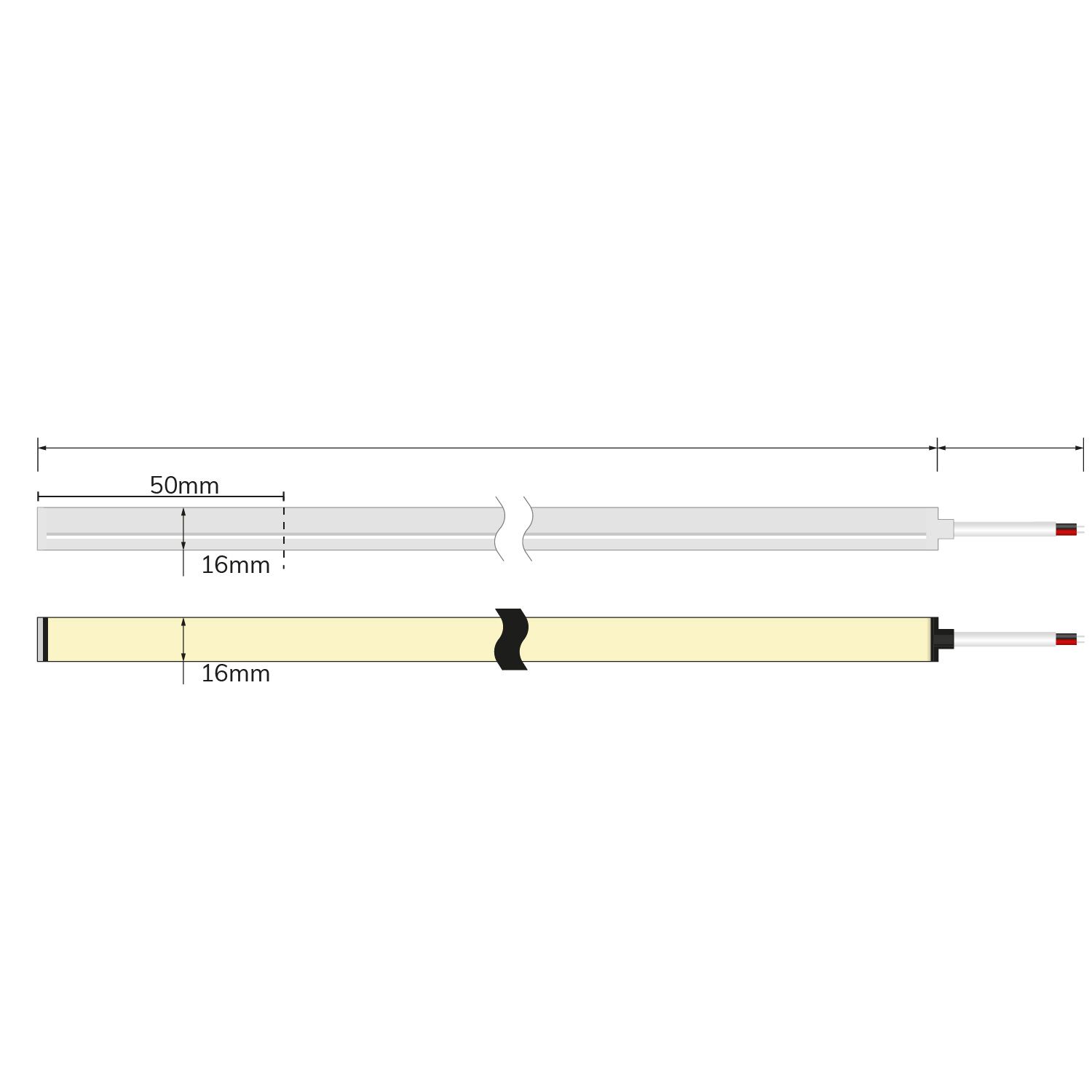 ISOLED 116286 LED Streifen 24V DC, 10W, IP67, 3000K, 140 LED/m, inkl. Clips – Maßskizze