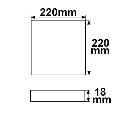 ISOLED 113343 Maßskizze Deckenlampe Slim eckig 220x220mm 18W neutralweiß Skizze