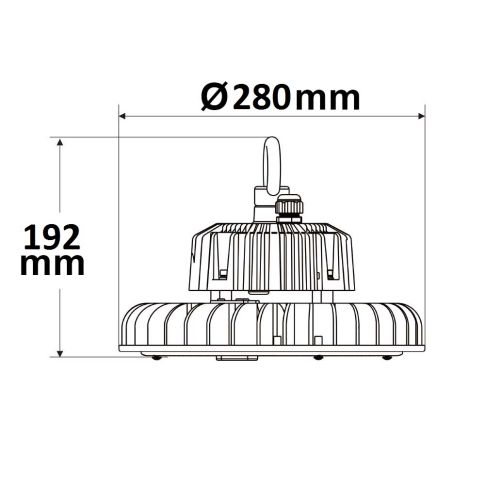 ISOLED 113536 Maßskizze Gehäuse und 60 Grad Optik Hallenleuchte FL 200W DALI 4000K Skizze