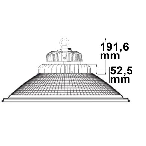 ISOLED 113542 Maßzeichnung Alu-Reflektor 80 Grad und Gehäuse Hallenleuchte FL 200W DALI 4000K Skizze