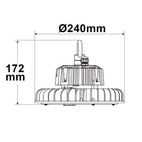 ISOLED 113728 Maßskizze Gehäuse und 120 Grad Optik Hallenleuchte FL 120W 6000K Skizze