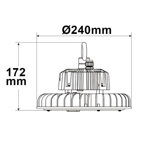 ISOLED 113731 Maßskizze Gehäuse und 60 Grad Optik Hallenleuchte FL 120W 6000K Skizze