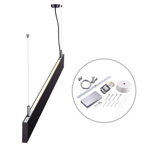 ISOLED 114000 Bemaßungsplan Seilabhängung und Verbinder Linear Up Down 120cm schwarz 3000K Skizze