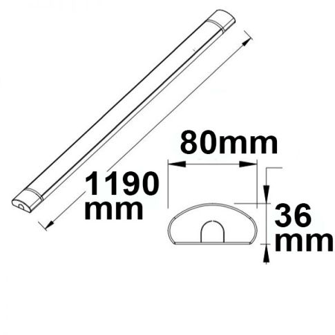 ISOLED 114065 Maßzeichnung Gehäuselänge 120cm Deckenaufbauleuchte 40W IP42 ColorSwitch Skizze