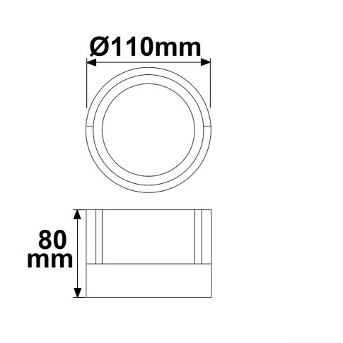 ISOLED 114264 Maßskizze Gehäusedurchmesser Wandleuchte rund 6W sandschwarz IP54 Skizze