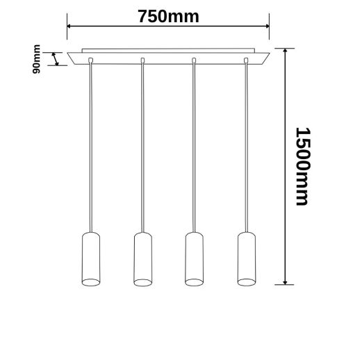 ISOLED 115003 Hängeleuchte schwarz matt, 4xGU10 Fassung, exkl. Leuchtmittel Skizze