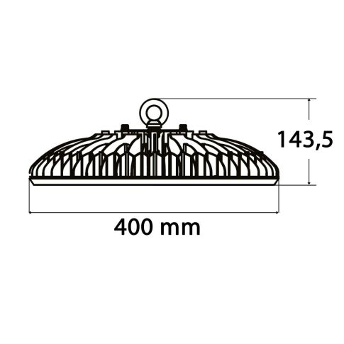 ISOLED 115148 Bemaßungsplan und Gehäuseabmessungen Hallenleuchte TOQ 120W Skizze