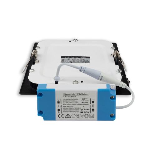 ISOLED 115462 LED Downlight, 9W, eckig, ultraflach, blendungsreduziert, schwarz, warmweiß, dimmbar CRI90 Skizze
