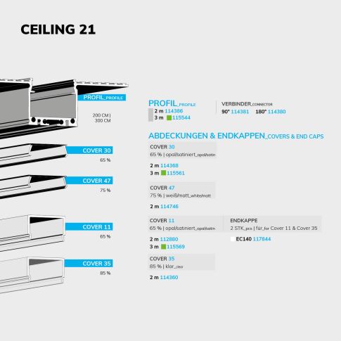 ISOLED 115544 LED Trockenbauprofil 21 CEILING Aluminium 300cm Deckenprofil