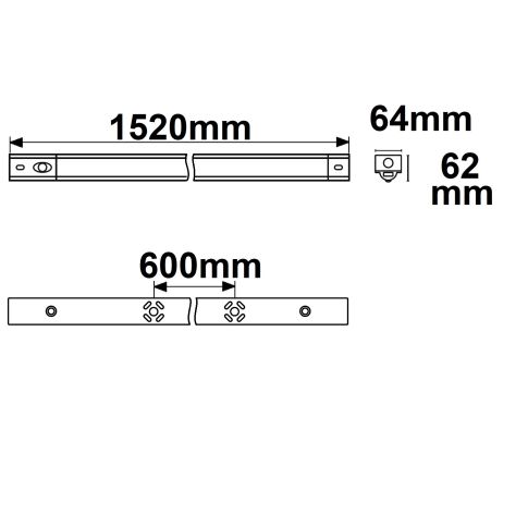 Maß- und Montagebemaßungsplan ISOLED 116039 LED Balkenleuchte 150cm PowerSwitch Skizze
