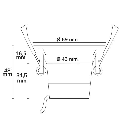 Lochmaß- und Bemaßungsplan ISOLED 116701 BACK60 schwarz matt 5W 3000K Skizze