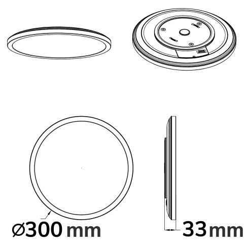 Maßzeichnung Gehäusedurchmesser DN300 ISOLED 116713 Slim300 PRO schwarz Skizze