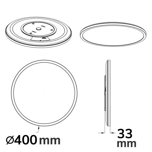Maßzeichnung Durchmesser und Aufbauhöhe ISOLED 116714 Slim400 PRO weiß Skizze