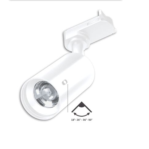 Bemaßter Dreh- und Schwenkbereich ISOLED 117084 3PH SELECT Strahler weiß 18-50° Skizze