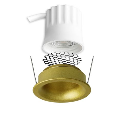 Technische Skizze Einbaumaße und Wabenblende ISOLED 117249 BACK32 gold Skizze