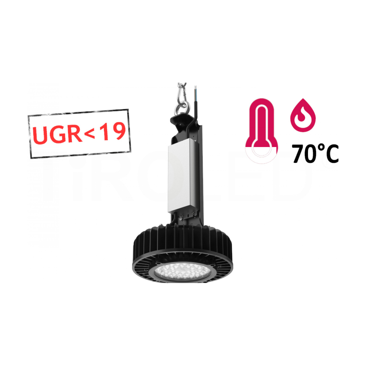 100W Hochtemperatur LED Hallenleuchte Hot 2.0 bis +70°C Umgebungstemperatur 60° 14.000lm 5000K IP66 IK08