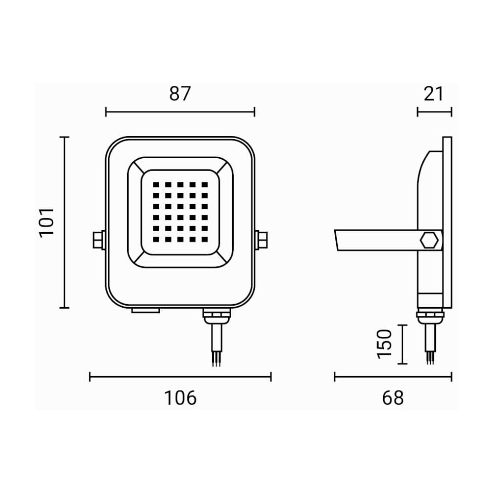 10W LED Fluter RGB Dimmbar inkl. Fernbedienung IP65 Abmessungen