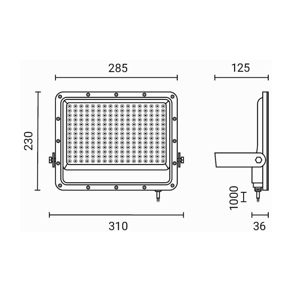 150W LED Fluter Professional Neutralweiß 4000K 15000 Lumen Schwarz Abmessungen