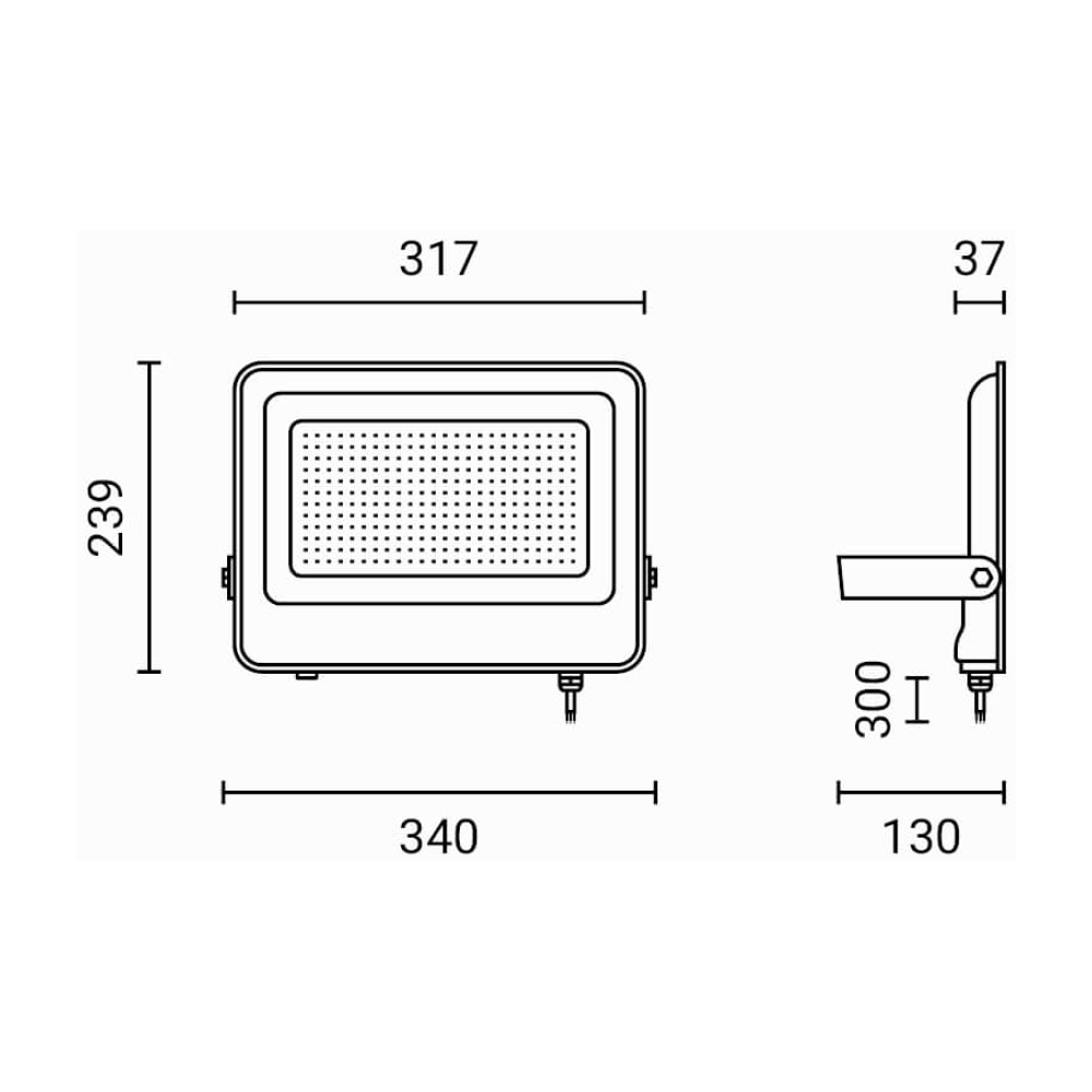 200W LED Fluter Strahler Neutralweiß 4000K 18000 Lumen Schwarz Abmessungen