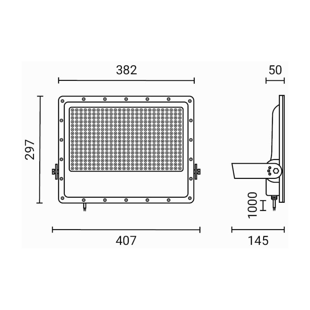 300W LED Fluter Professional Neutralweiß 4000K 42000 Lumen Schwarz Abmessungen