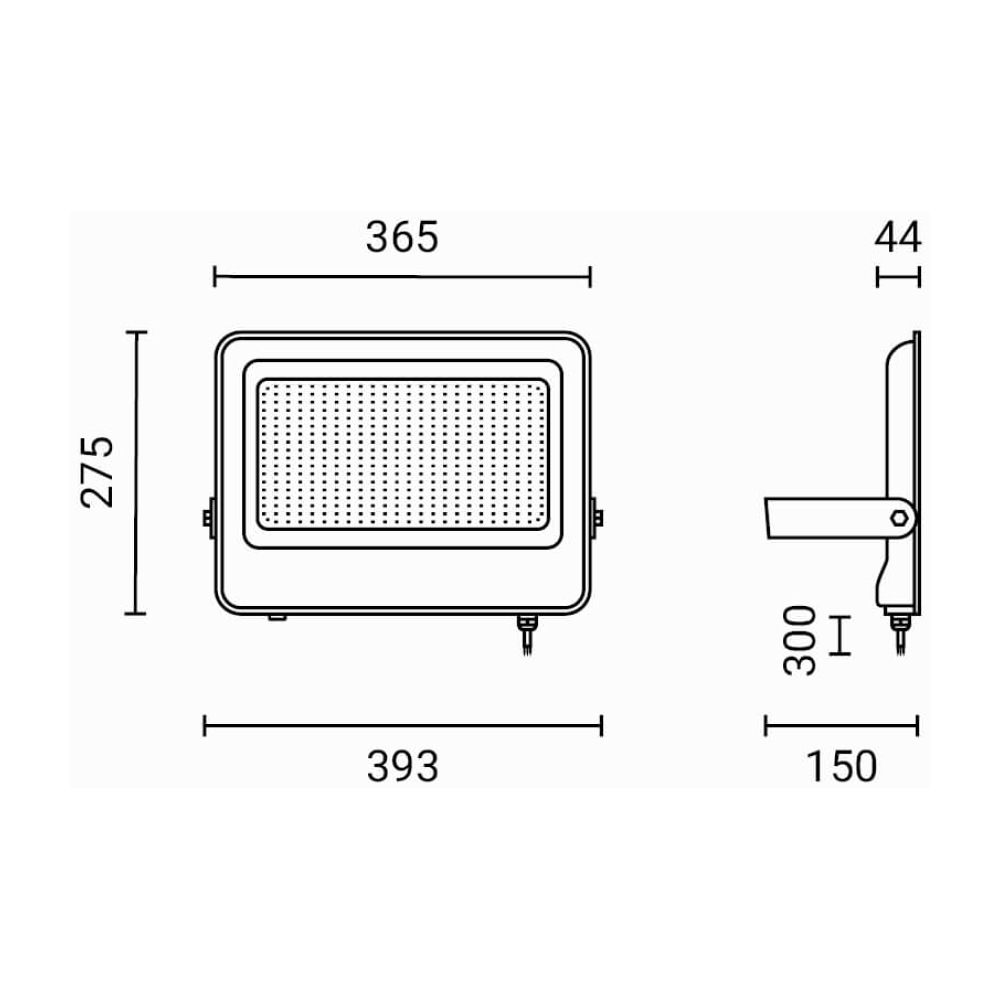 300W LED Fluter Strahler Neutralweiß 4000K 27000 Lumen Schwarz Abmessungen
