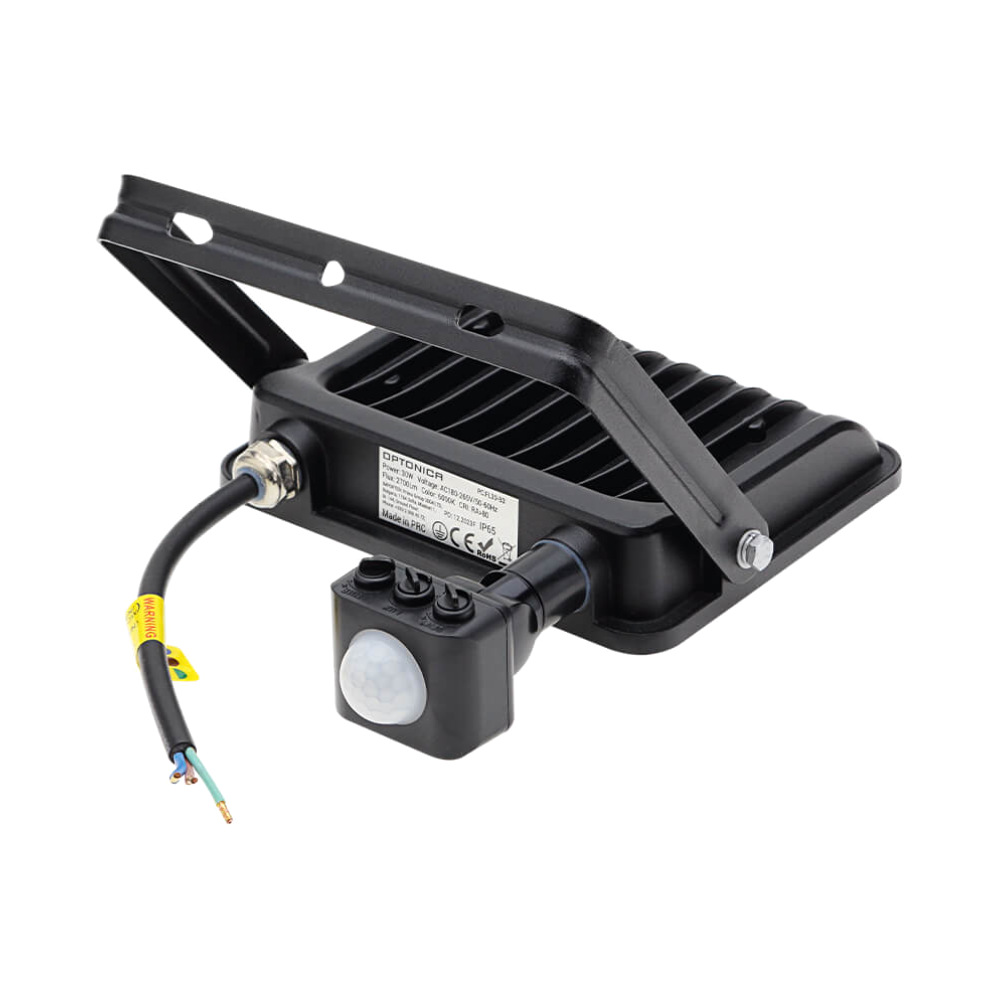 30W LED Fluter mit Bewegungsmelder Warmweiß 3000K 2700 Lumen Schwarz Ansicht