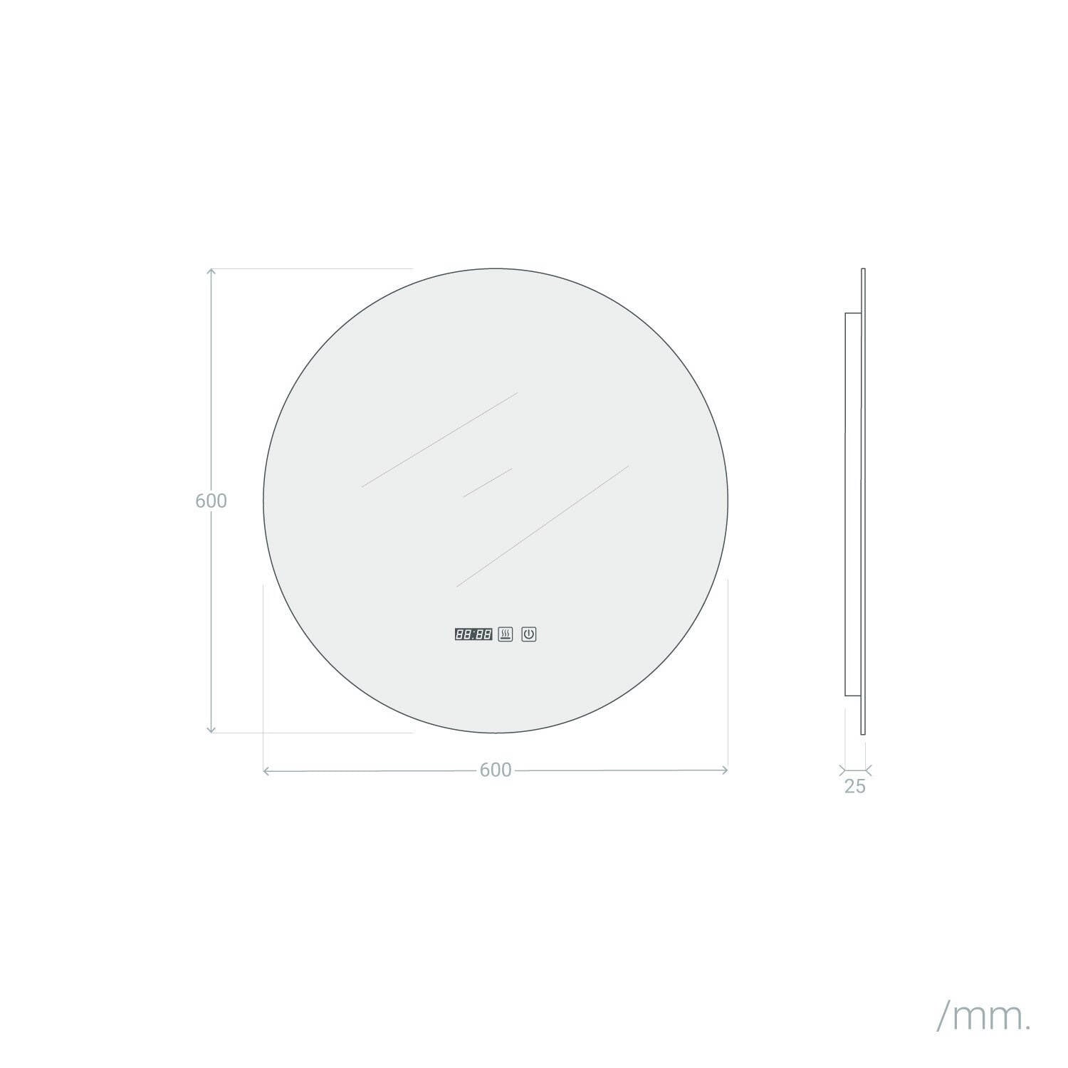 LED Badspiegel rund Ø60 cm „Big Volpe“ mit Beleuchtung, Antibeschlag & Touch – CCT IP44 – Abmessungen & Details