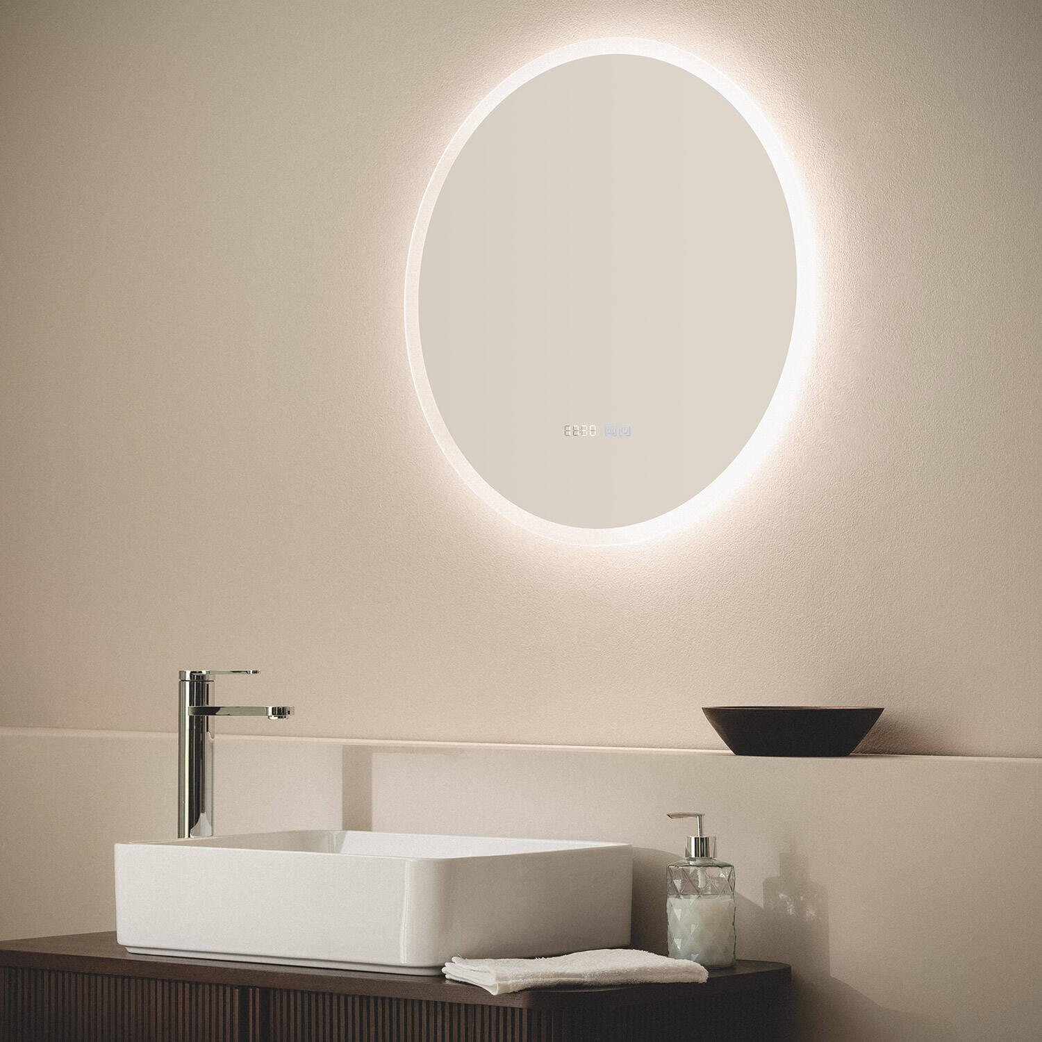LED Badspiegel rund Ø60 cm „Palolem“ mit Beleuchtung, Antibeschlag & Touch – CCT IP44 – Abmessungen & Details